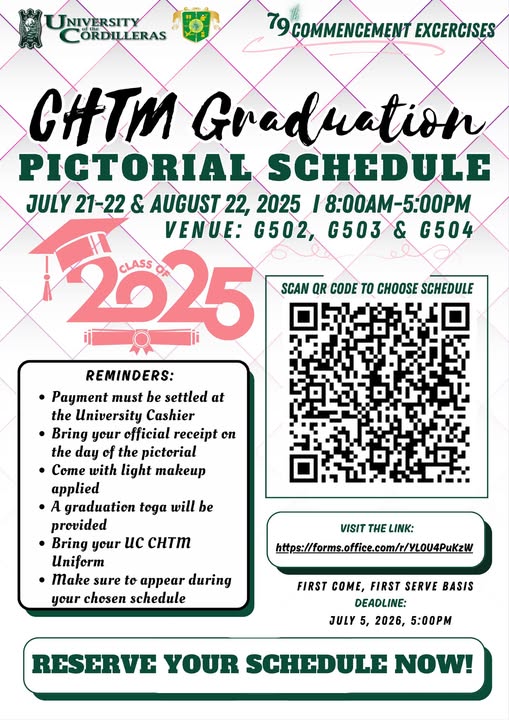 CHTM Advisory: Graduation Pictorial Schedule Selection for Graduating Students and Interns